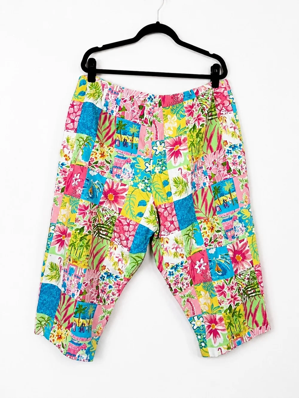 Vintage Y2k Maren Sport Woman 22W Tropical Patchwork Capri Pants Retro Resort